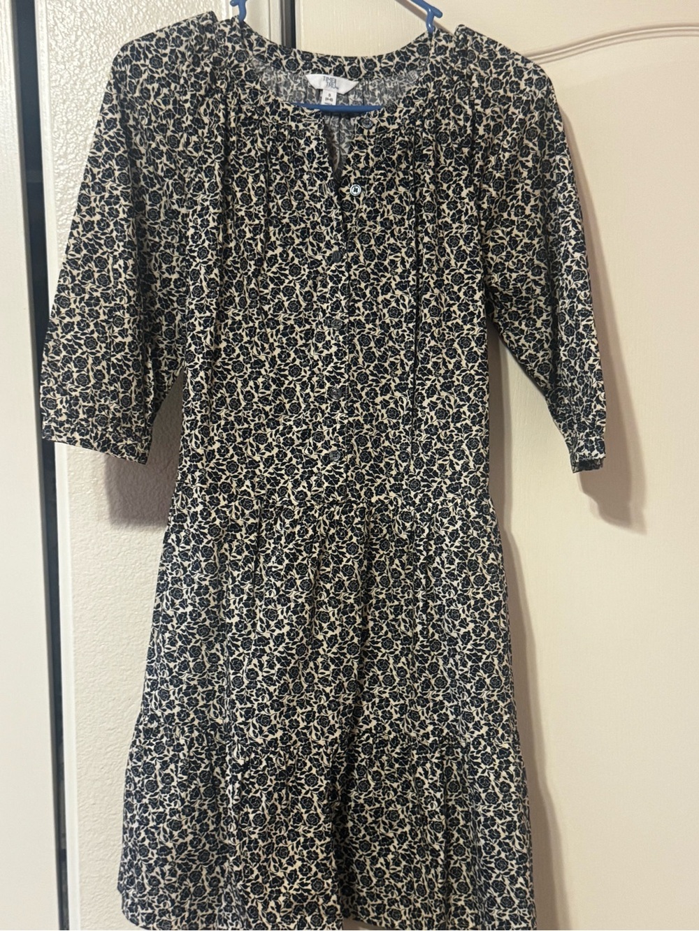Time and Tru Black and Cream Floral Tiered Mini Dress
